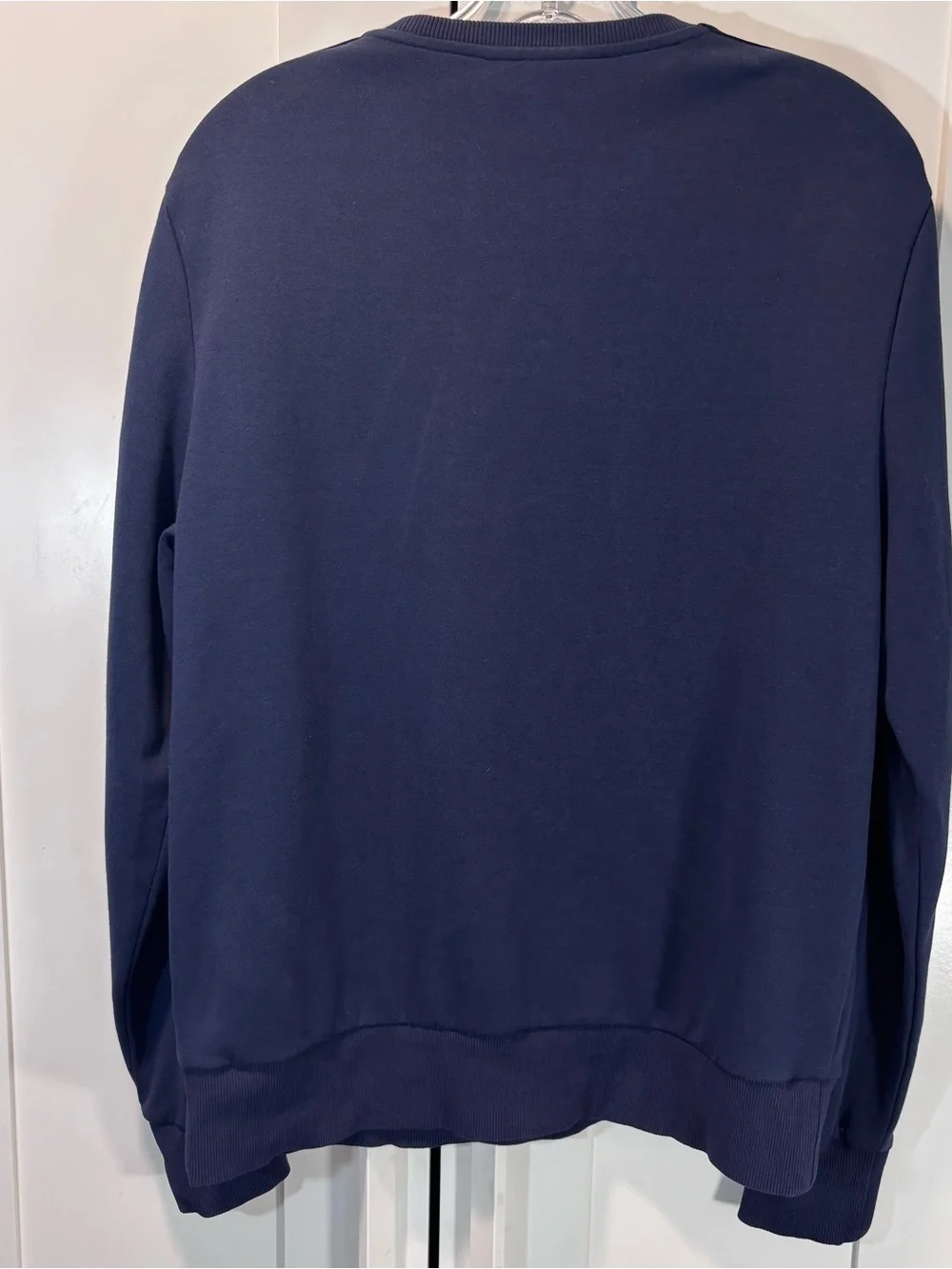Michael Kors Womens M Navy Logo Tape Sleeve Stripe Crewneck Sweatshirt Pullover